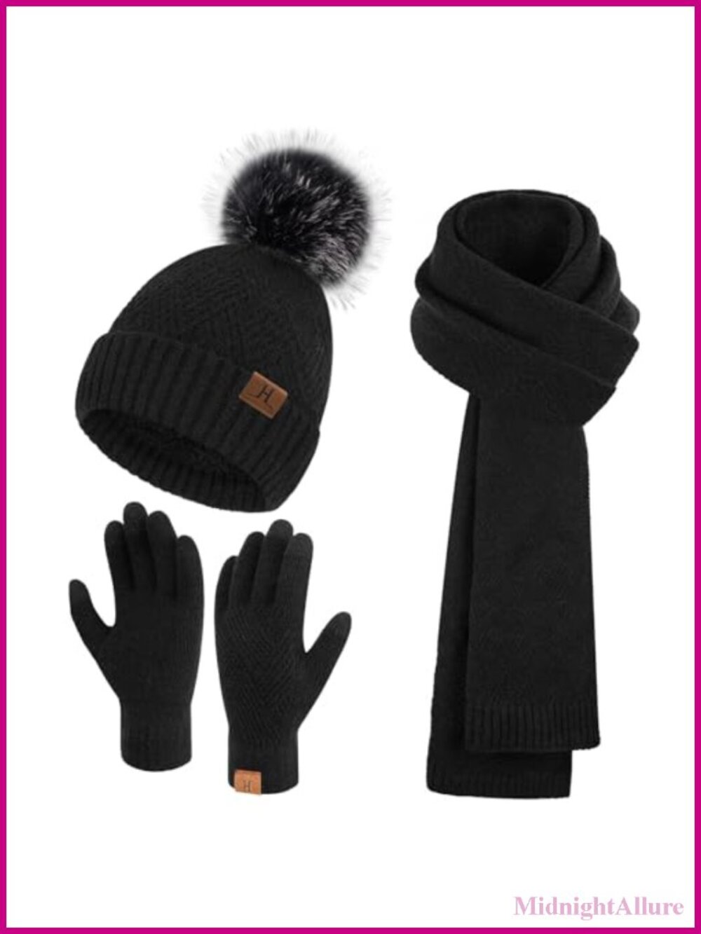 Warm Knit Beanie Scarf Touchscreen Gloves Set Acrylic Nylon Winter